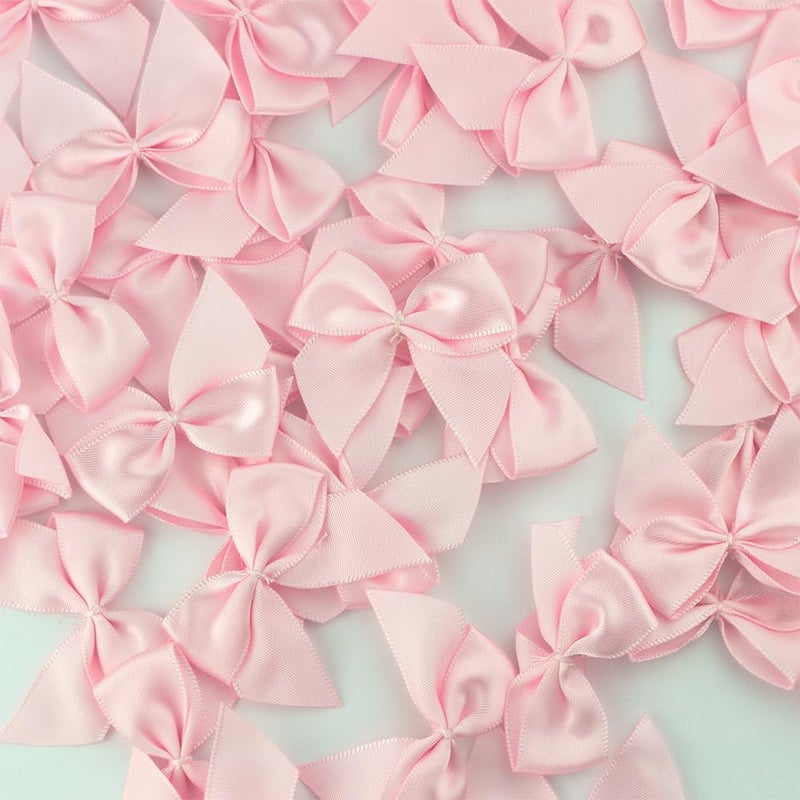 7Rainbows 50pcs Boutique Mini Pink Satin Ribbon Bows Flowers Appliques DIY Craft for Sewing Scrapbooking Wedding and Gift - Image 2
